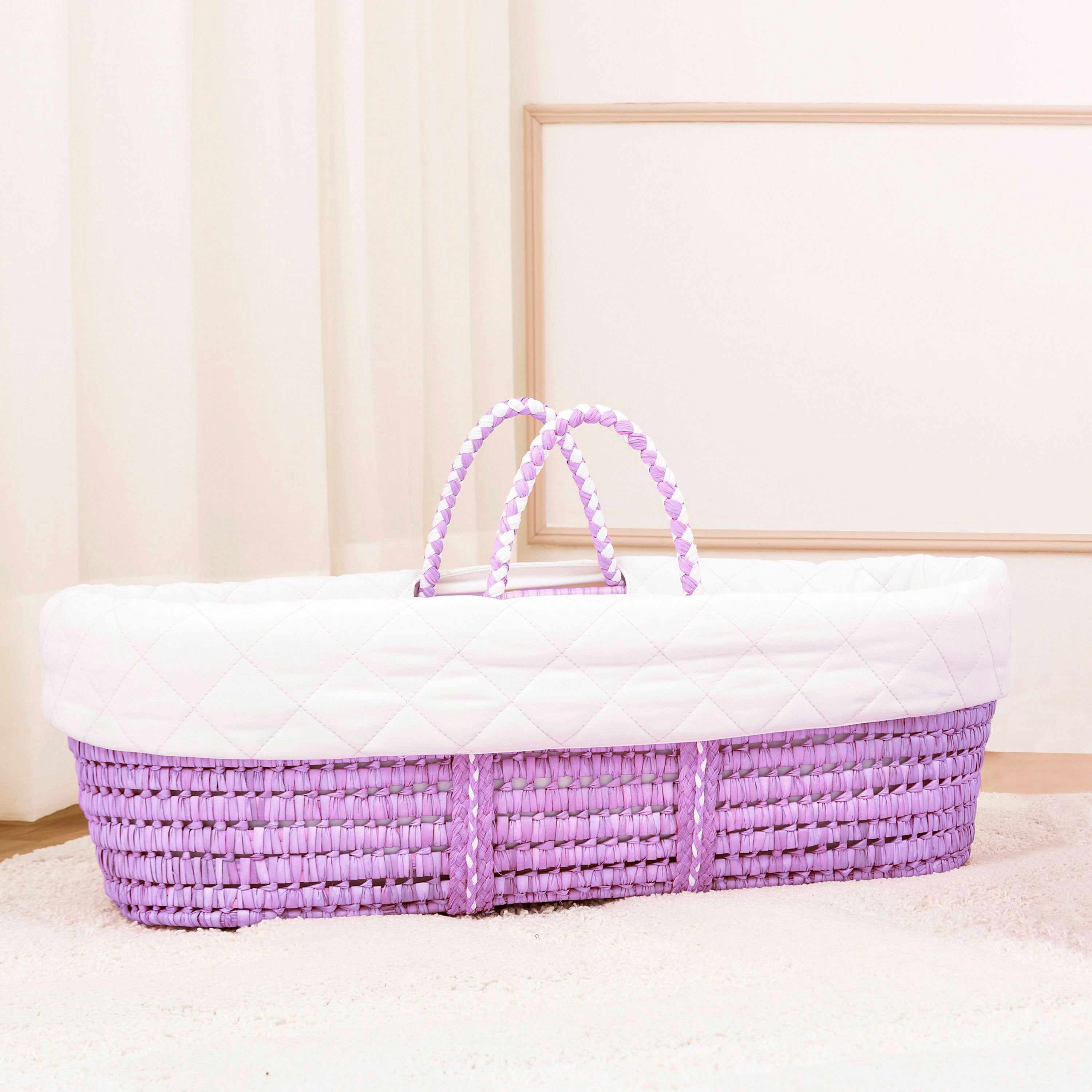 PASTEL MOSES BASKET - Quilted Signature Linen I Lilac