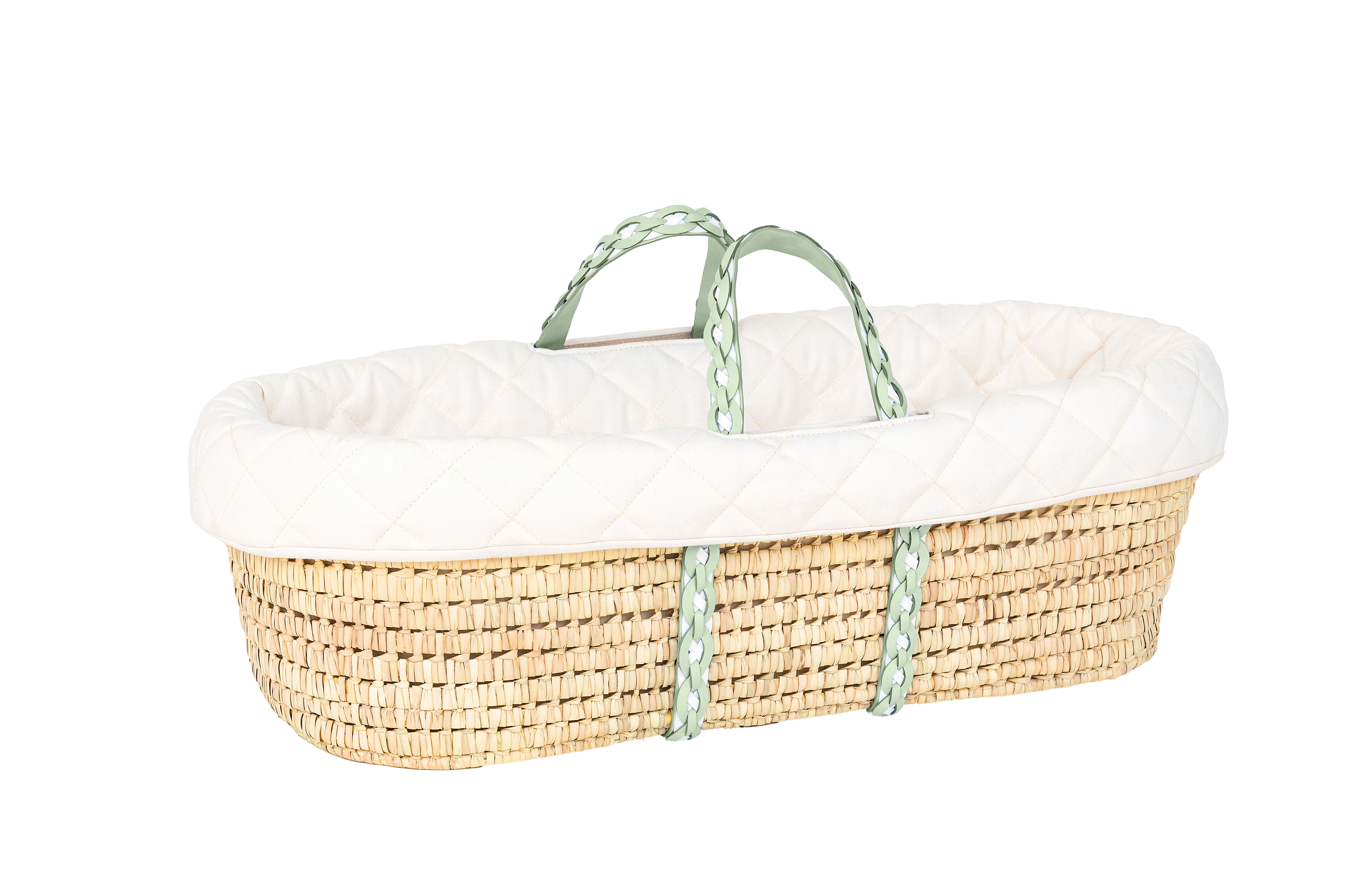 NATURAL MOSES BASKET - Quilted Signature Linen I Mint