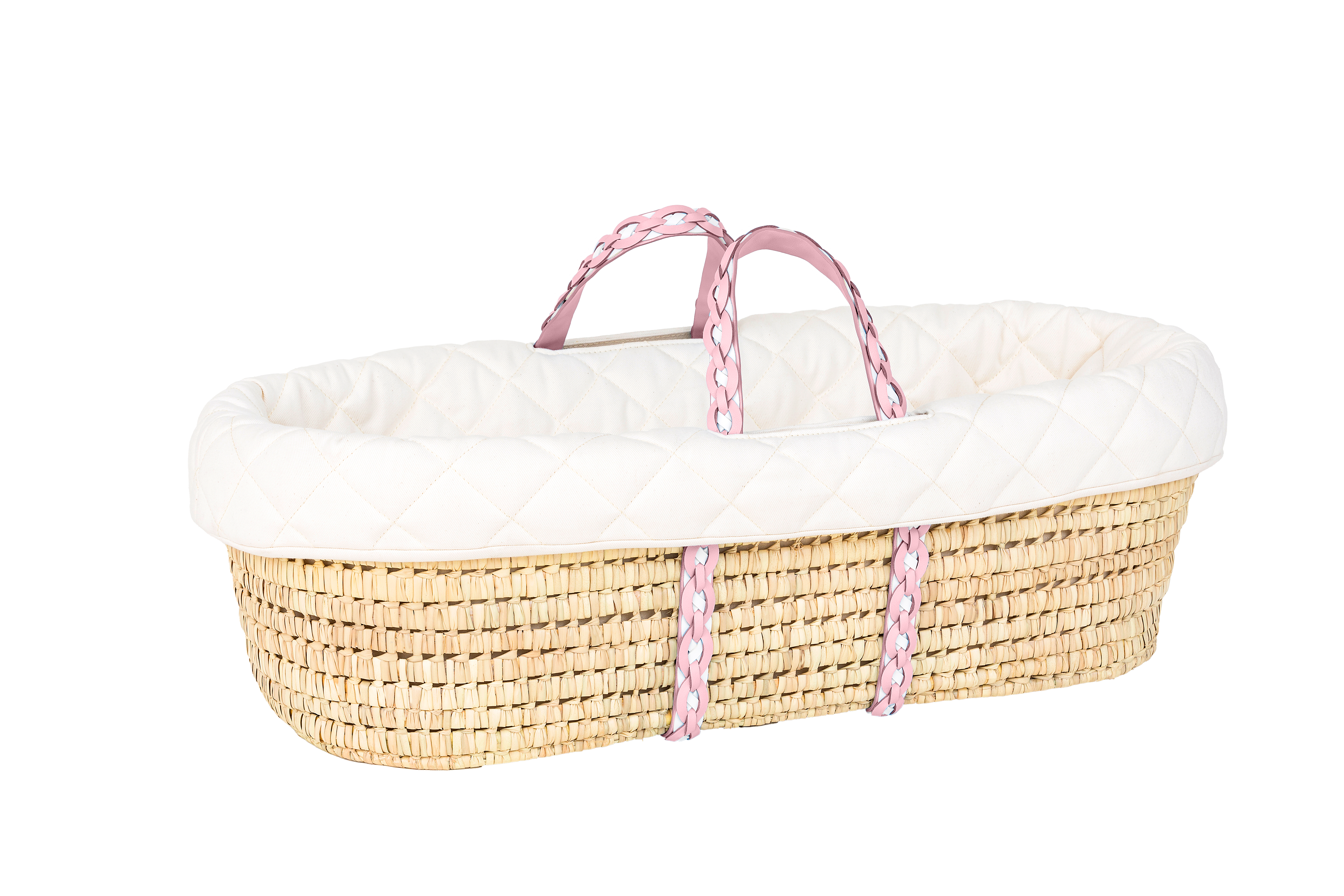 NATURAL MOSES BASKET - Quilted Signature Linen I Pink