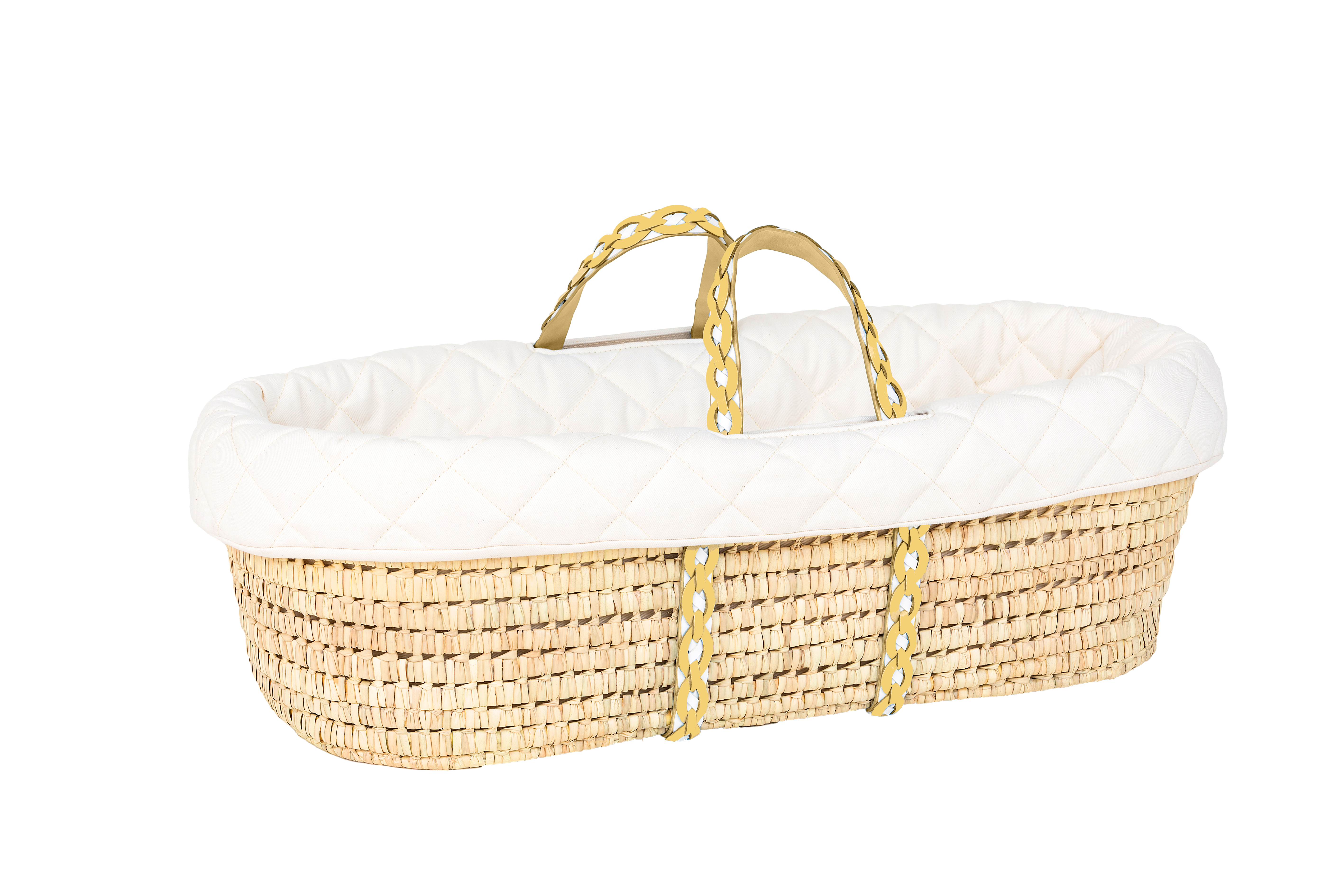 NATURAL MOSES BASKET - Quilted Signature Linen I Yellow