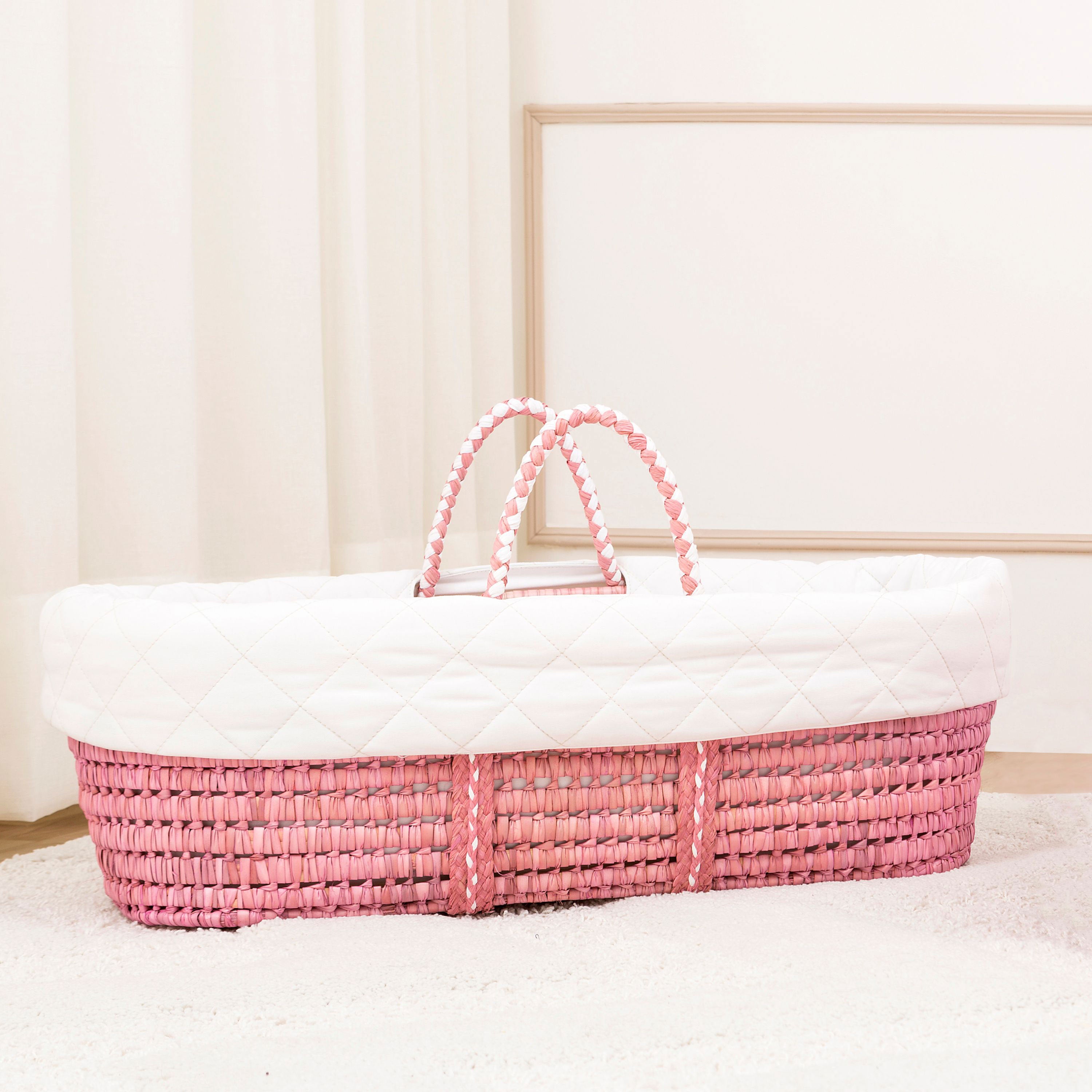 PASTEL MOSES BASKET - Quilted Signature Linen I Pink