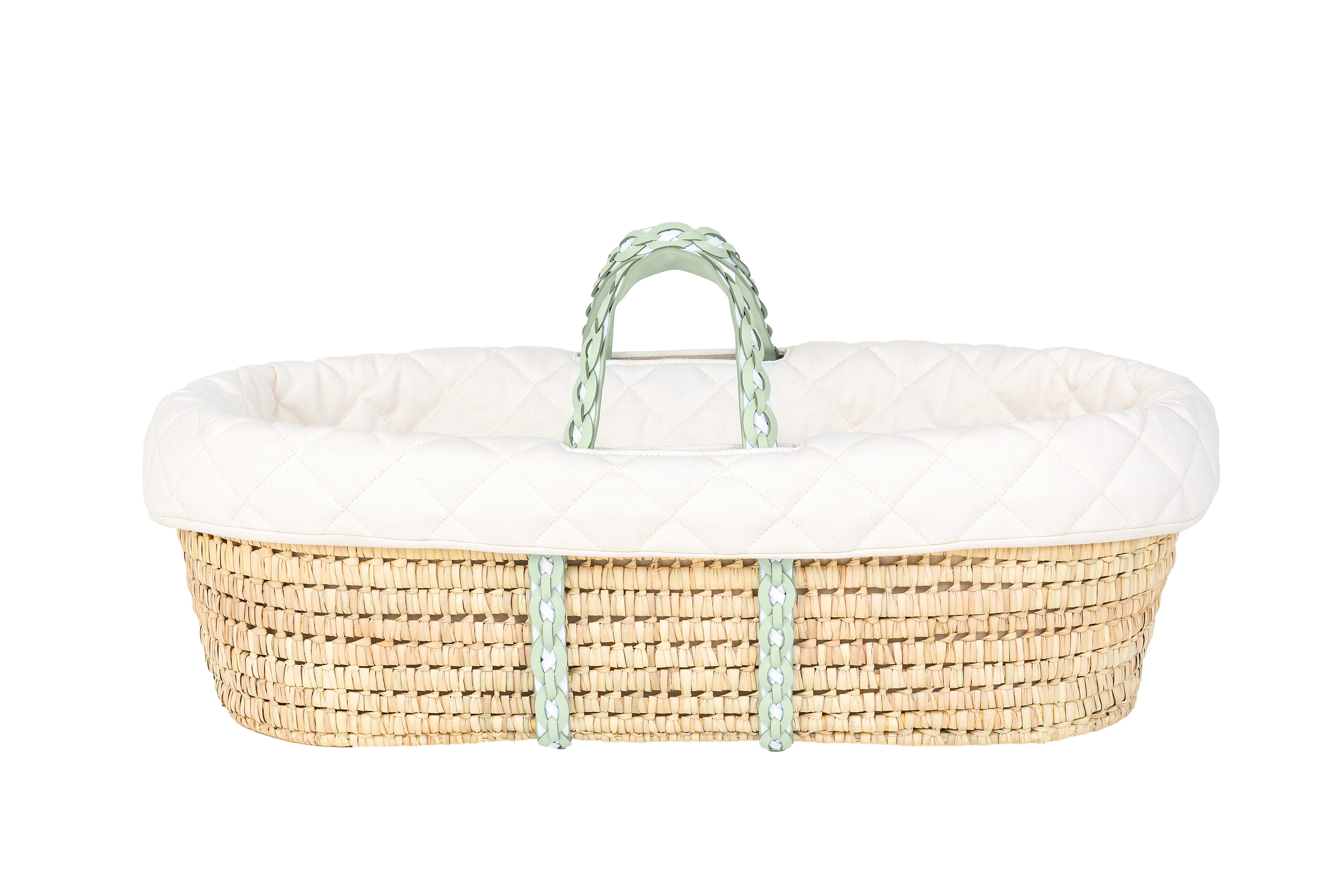 NATURAL MOSES BASKET - Quilted Signature Linen I Mint