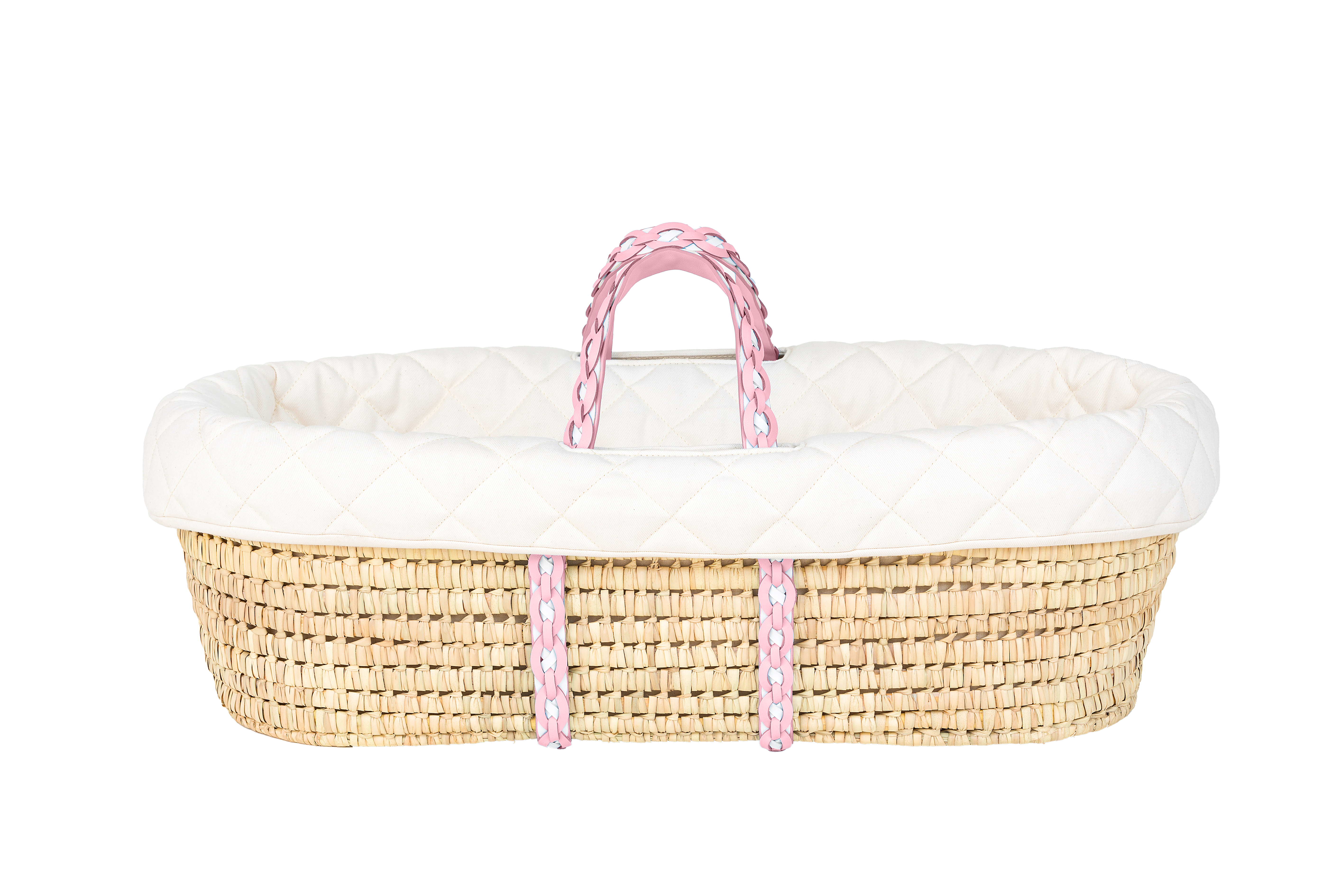 NATURAL MOSES BASKET - Quilted Signature Linen I Pink
